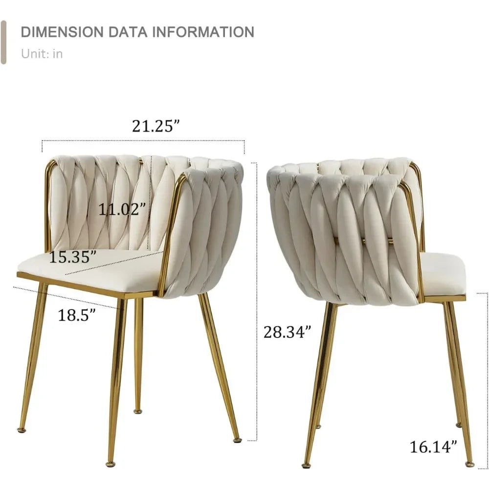 DAFIFY Woven Upholstered Velvet Dining Chairs Metal Legs