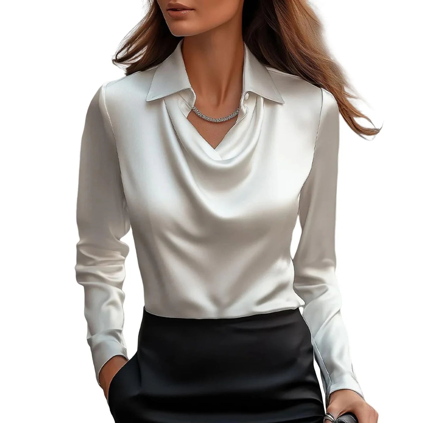 Sanwood Satin Women Blouse Silk Long Sleeve Elegant Shirt