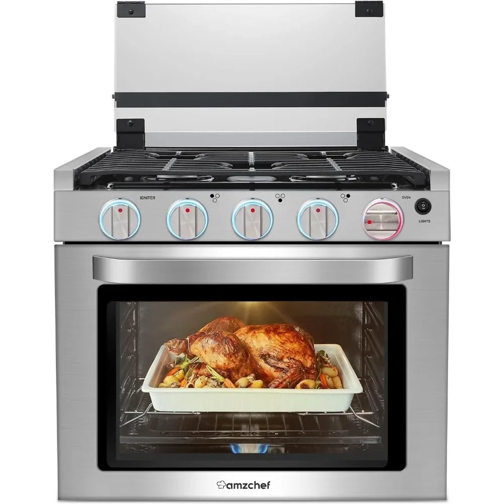 XMSJ RV Gas Range Stove Oven With 3 Burners 1.24 Cu Ft