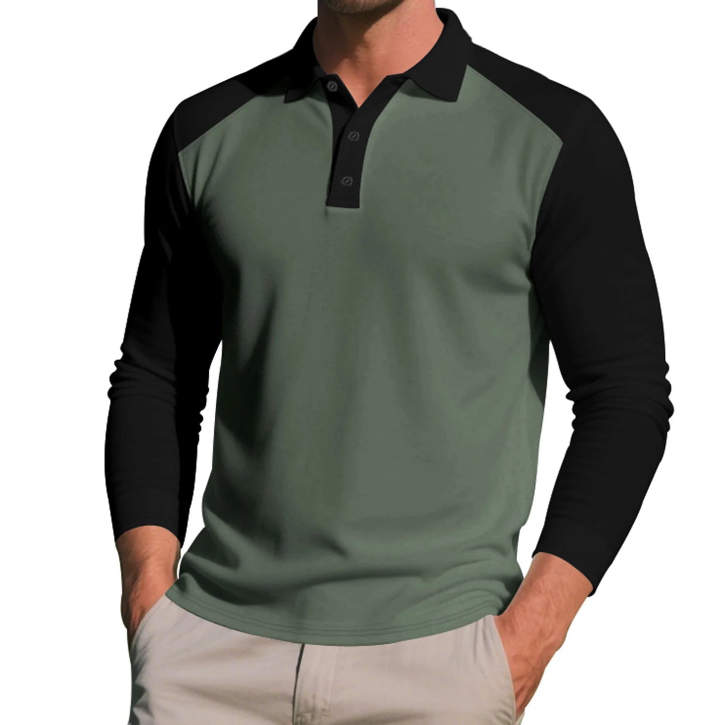 CN Guangdong Men Long Sleeve T Shirt Turn Down Collar