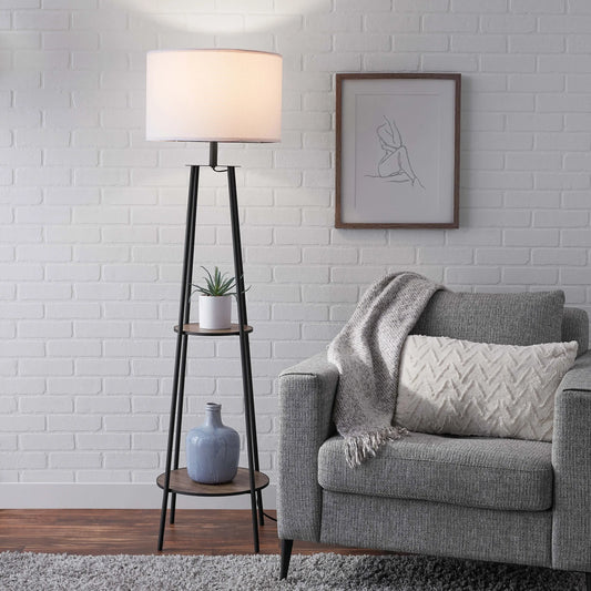XMSJ Etagere 62 Inch Matte Black Floor Lamp 2 Shelves