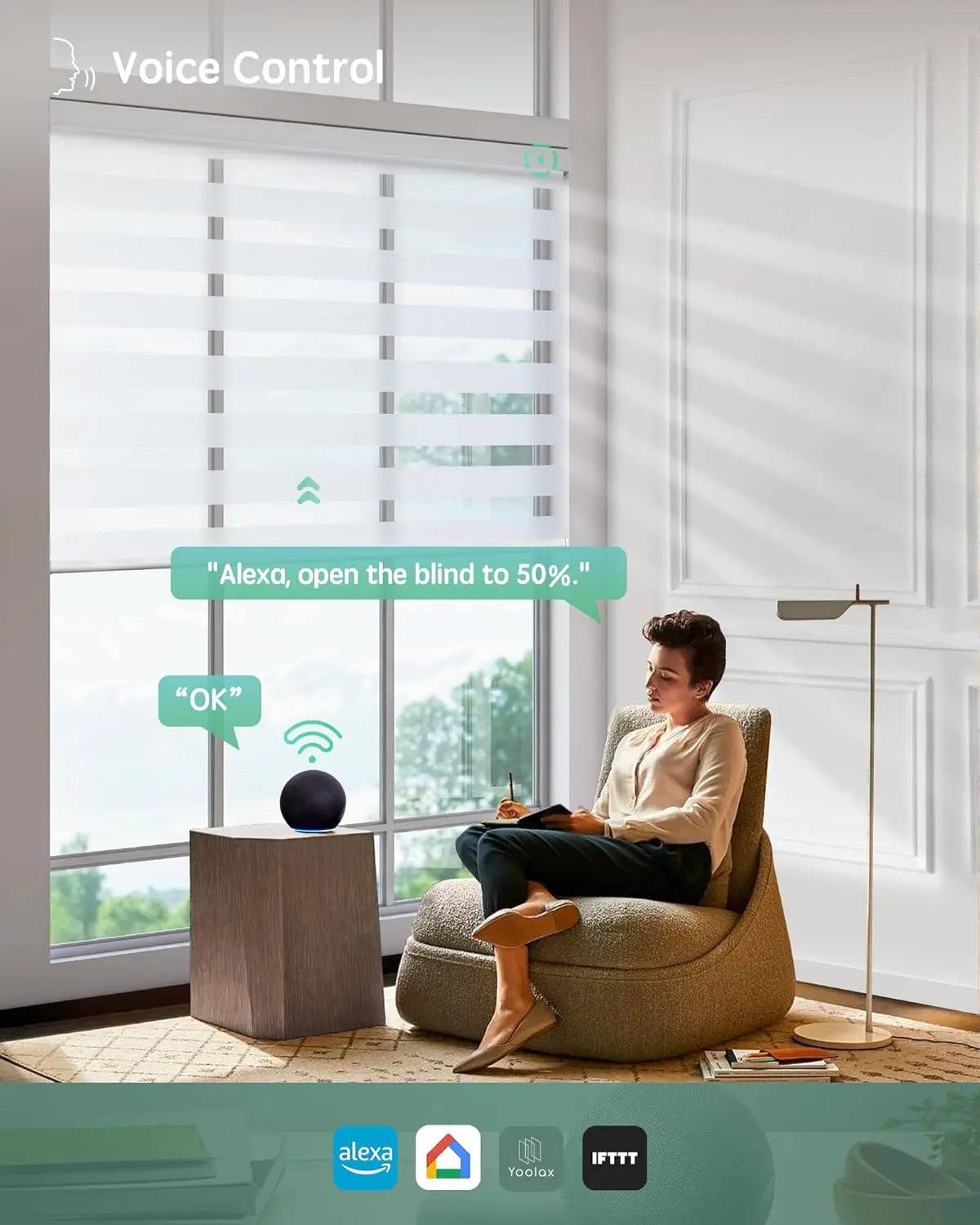 XMSJ Motorized Zebra Blinds With Remote And Voice Control