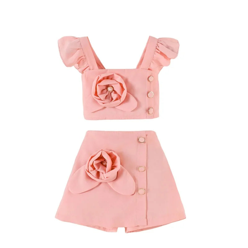 Adorable Baby Girl Summer Ensemble With 3D Floral Skirt