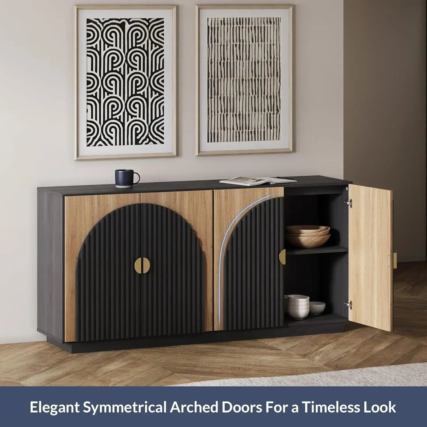 XMSJ Fluted Buffet Cabinet With Storage Arc Sideboard