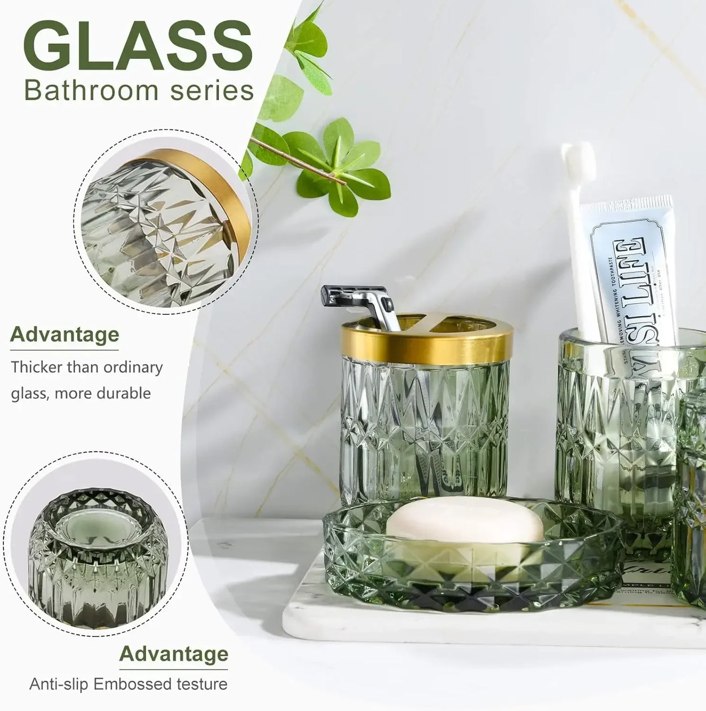 Hign-concerned Glass Bath Accessories Soap Dispenser Set