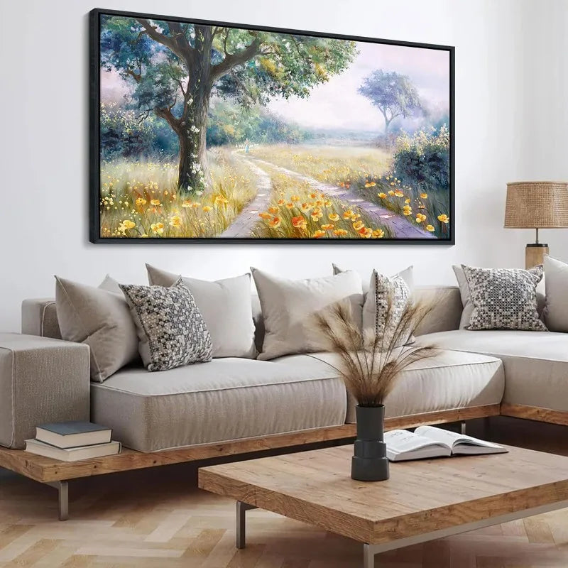 Retro Countryside Path Landscape Framed Wall Art Farmhouse