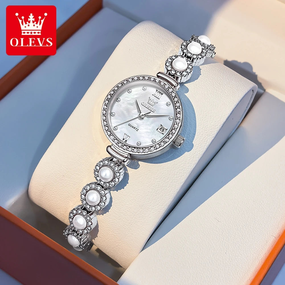 OLEVS 5635 Women Watch Elegant Quartz Waterproof Pearl Date
