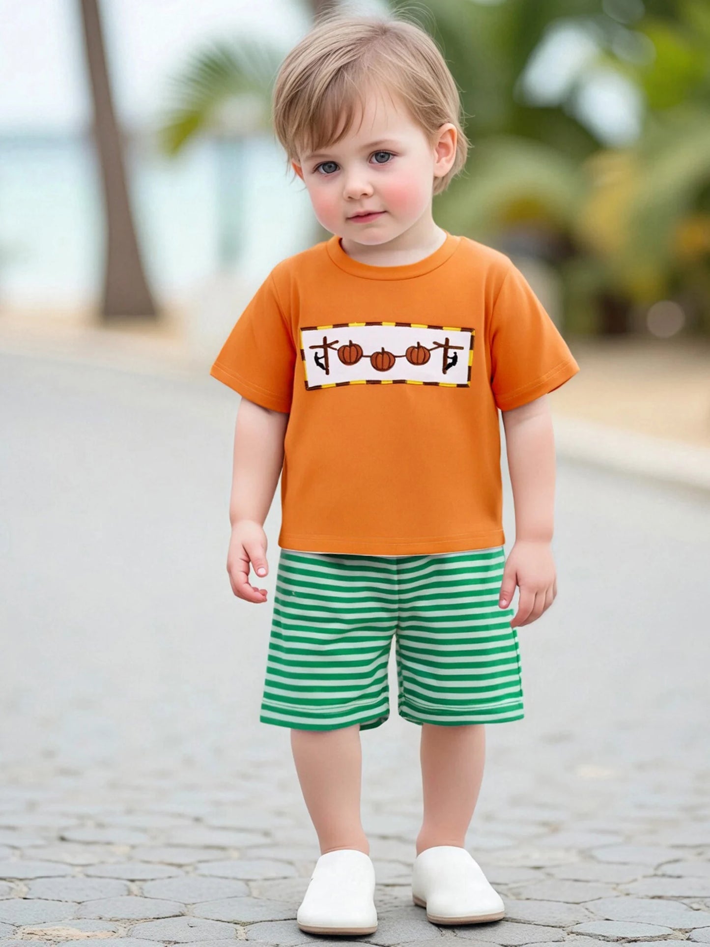 Guangdong Baby Boys Summer Knit Pumpkin Embroidery Set