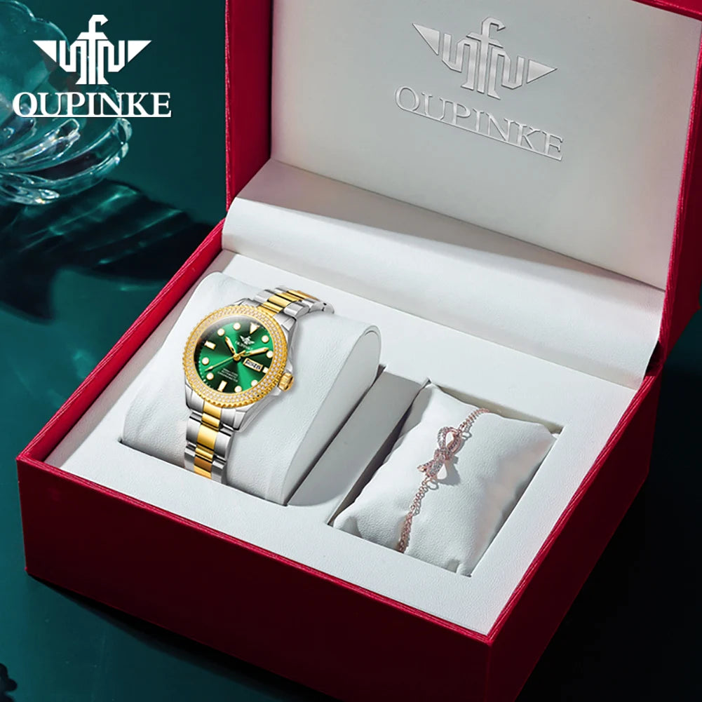 OUPINKE 3205 Full Diamond Ladies Mechanical Luxury Watch