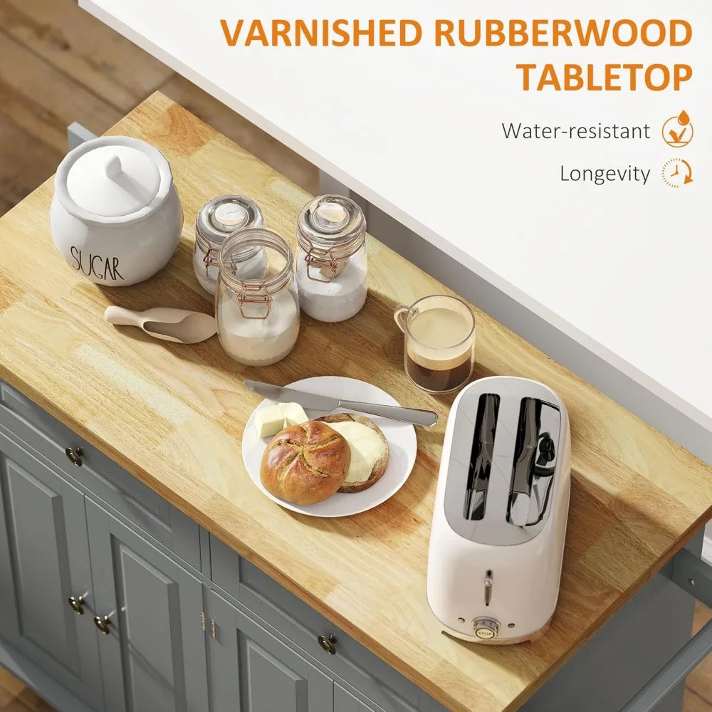 Ticify Kitchen Island Cart With Rubber Wood Top On Wheels