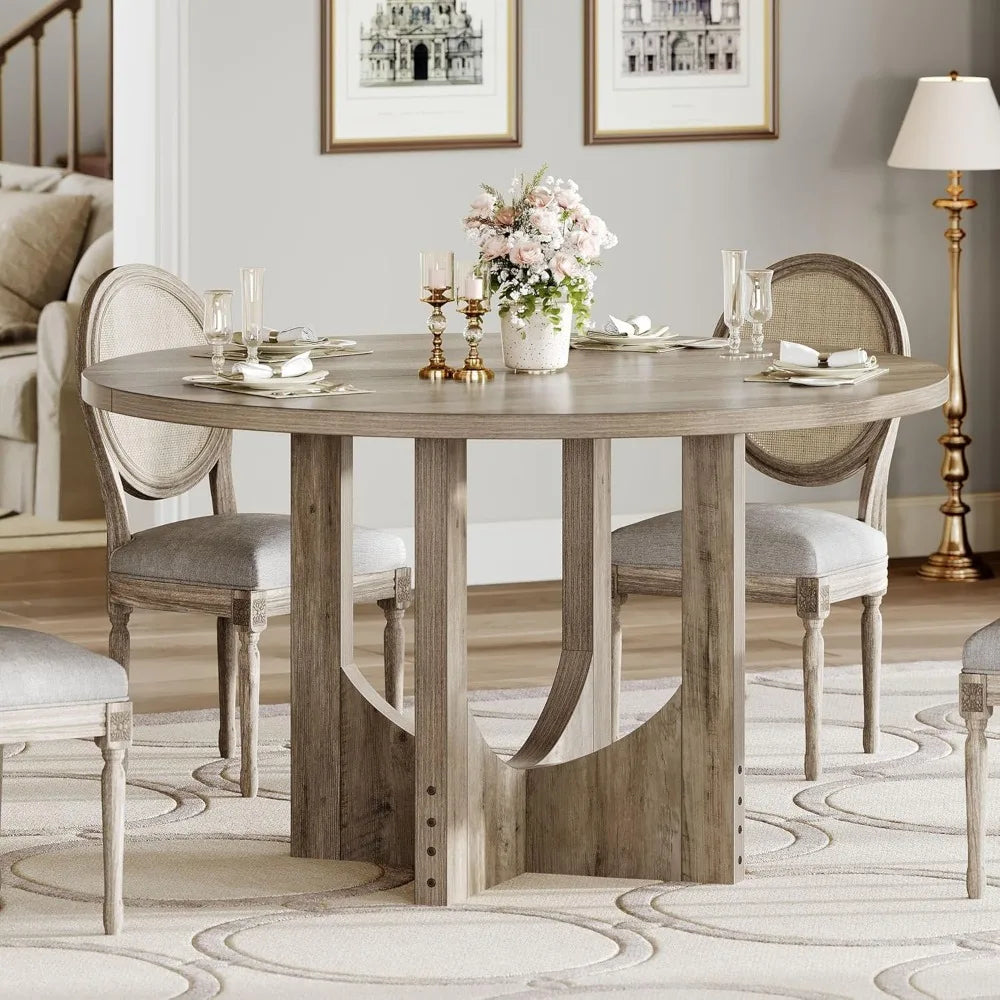 Round Dining Table For 4-6 People Rustic Pedestal Base