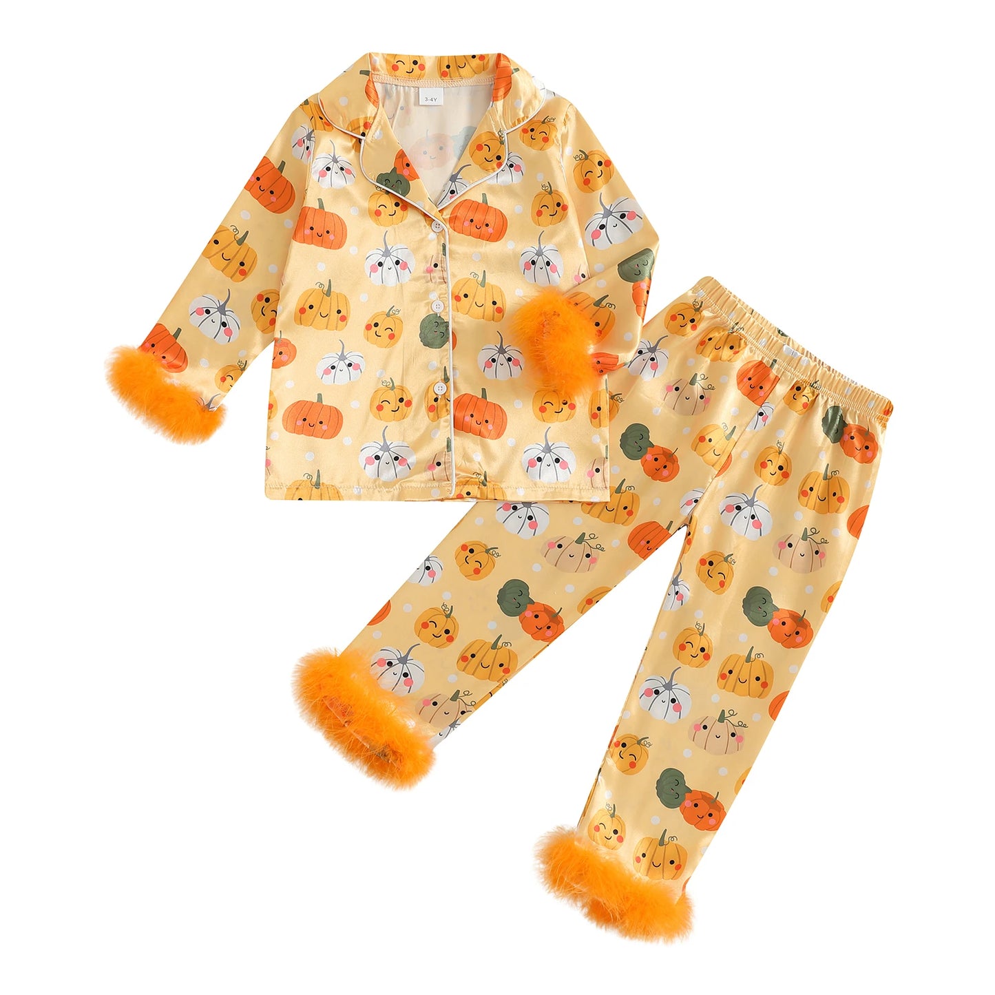 Halloween Bat Spider Print Kids Pajama Set Long Sleeve Pants