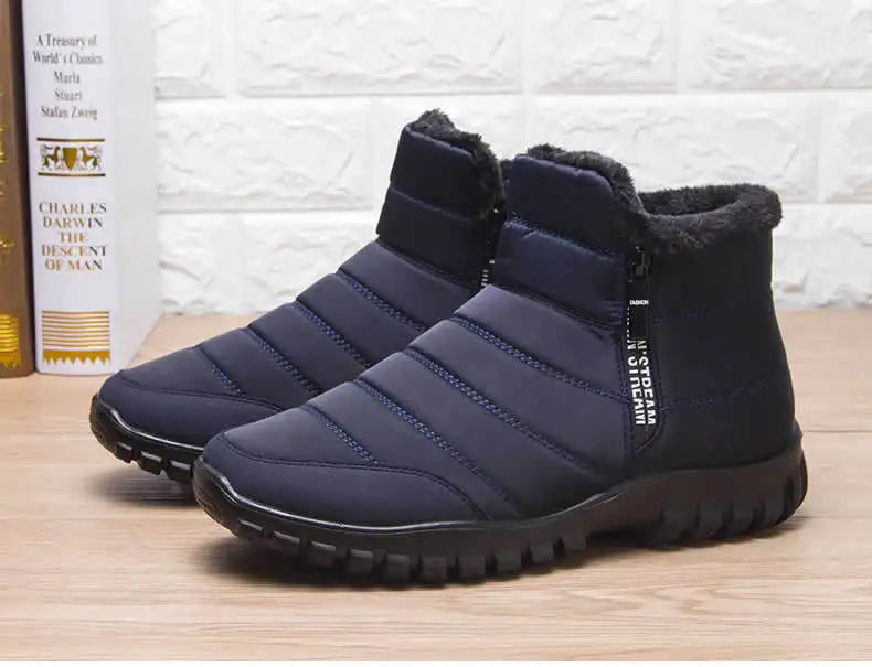 HenanChoice Men Snow Boots Waterproof Zipper Ankle Boots