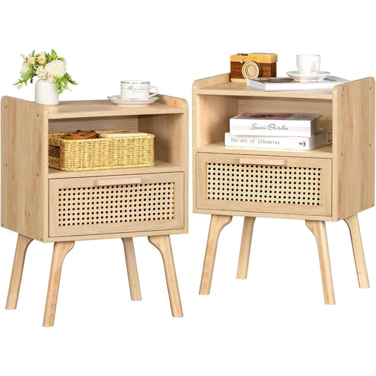 Complete Home and Apparel Rattan Nightstands Set Boho Style