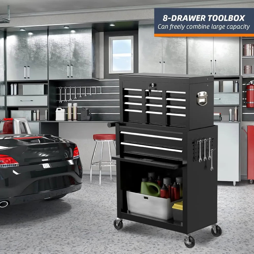 8-Drawer High Capacity Rolling Tool Box With Heavy Wheels