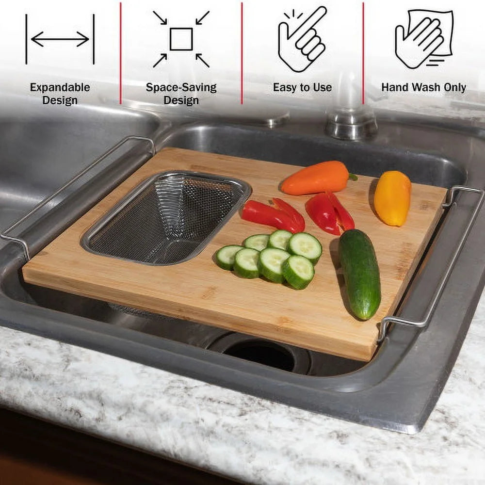 XMSJ 2 In 1 Bamboo Cutting Board With Removable Strainer