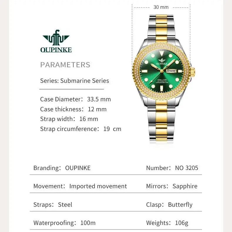OUPINKE 3205 Full Diamond Mechanical Watch Automatic