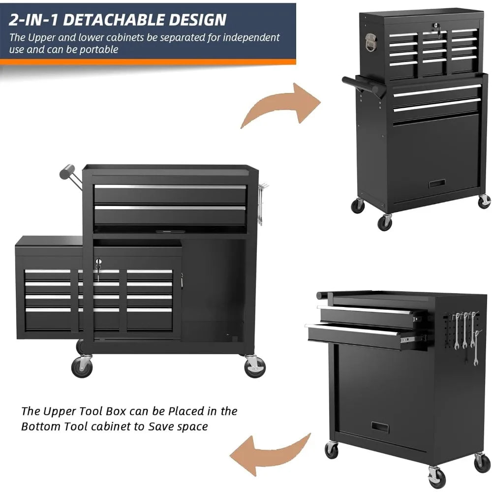 8-Drawer High Capacity Rolling Tool Box With Heavy Wheels
