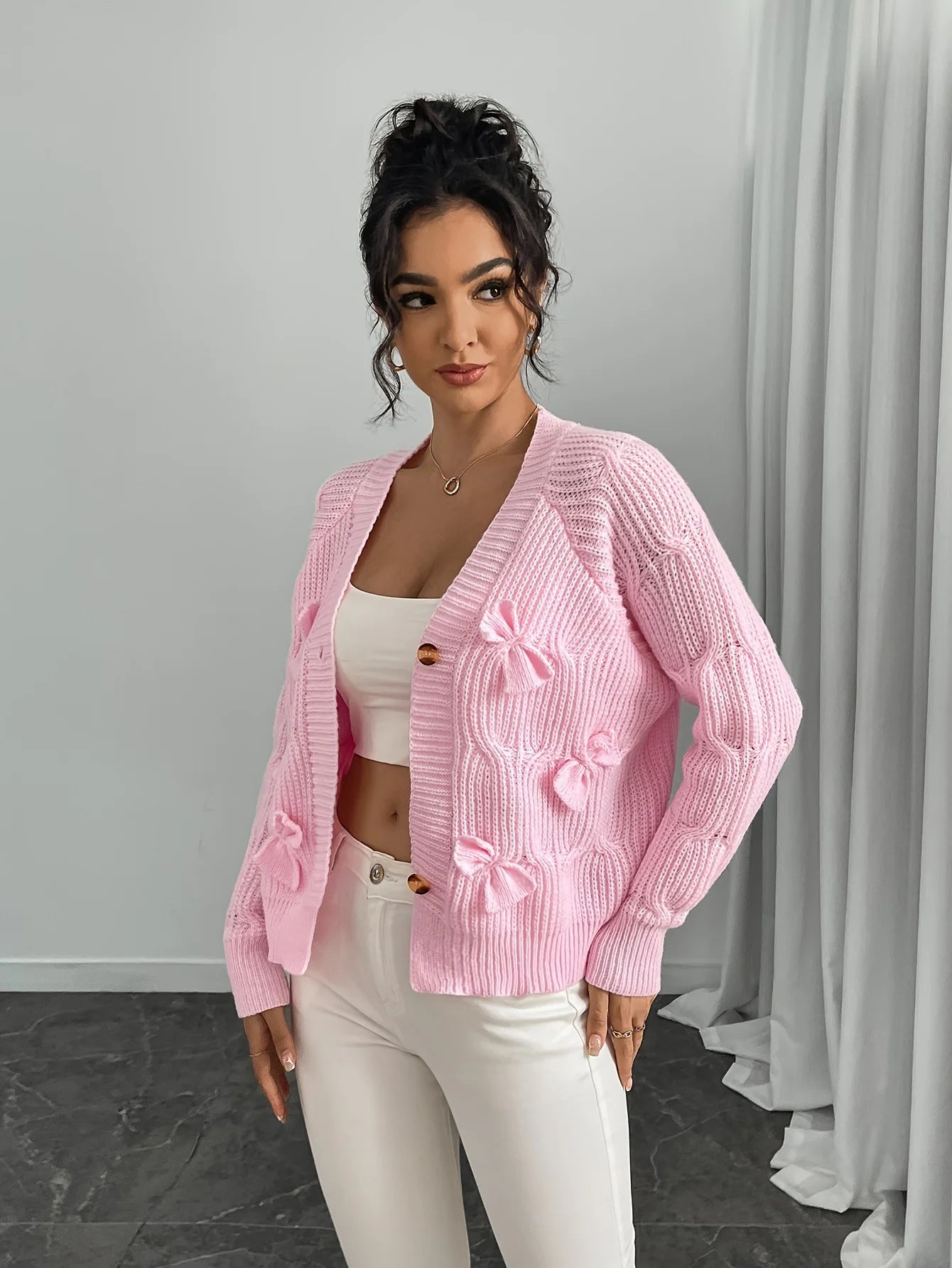 Cakulo Autumn Winter Bow Knit Cardigan For Women Seasonal