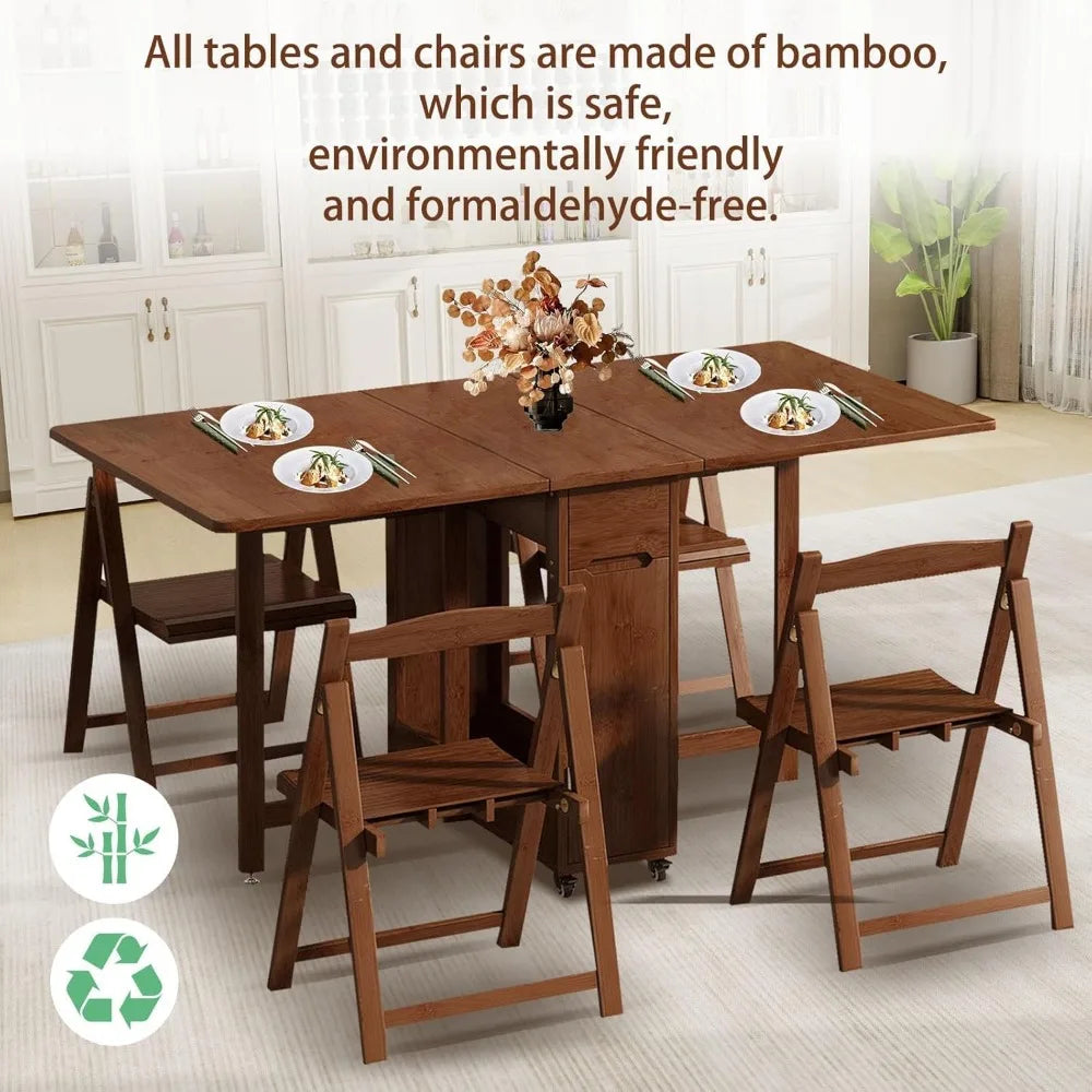 MKDK Folding Dining Table Set Drop Leaf Dinette Small Space