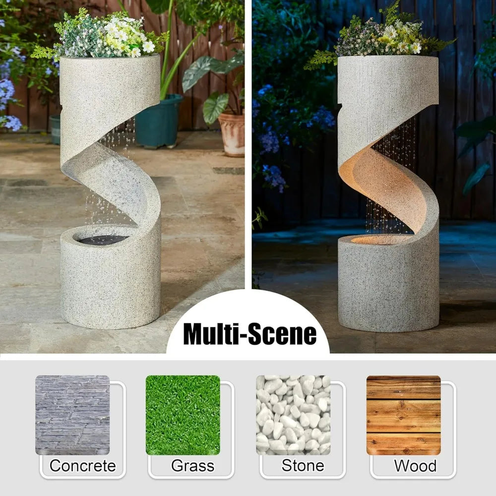 Glitzhome Tiered Outdoor Water Fountain With LED Lights