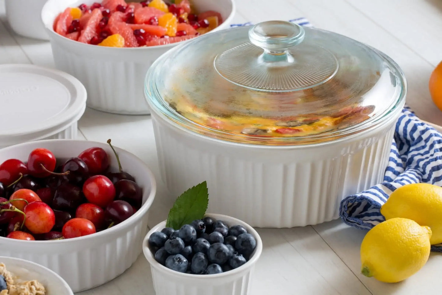 XMSJ French Ceramic Stoneware Casserole Set with Glass Lids