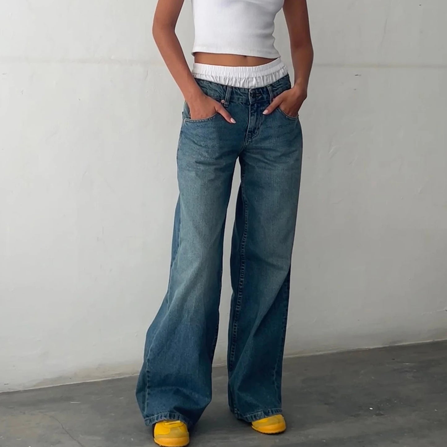 Hirigin Women Baggy Jeans Low Rise Straight Leg Denim