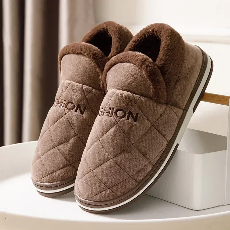 COZOKC Men Winter Furry Slippers Warm Indoor Shoes