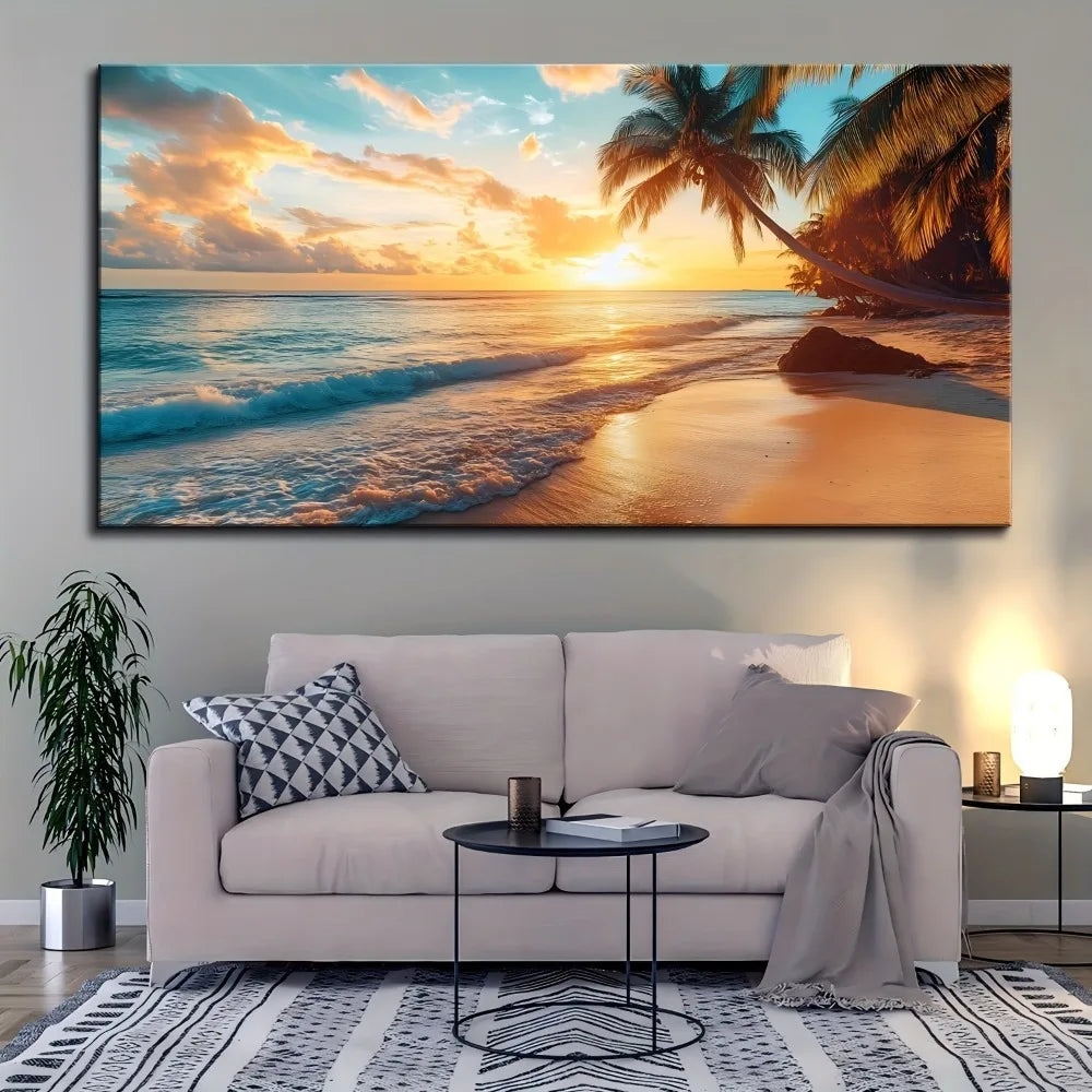 Hign-concerned Pine Wood Frame Canvas Mural Sunrise Skyline