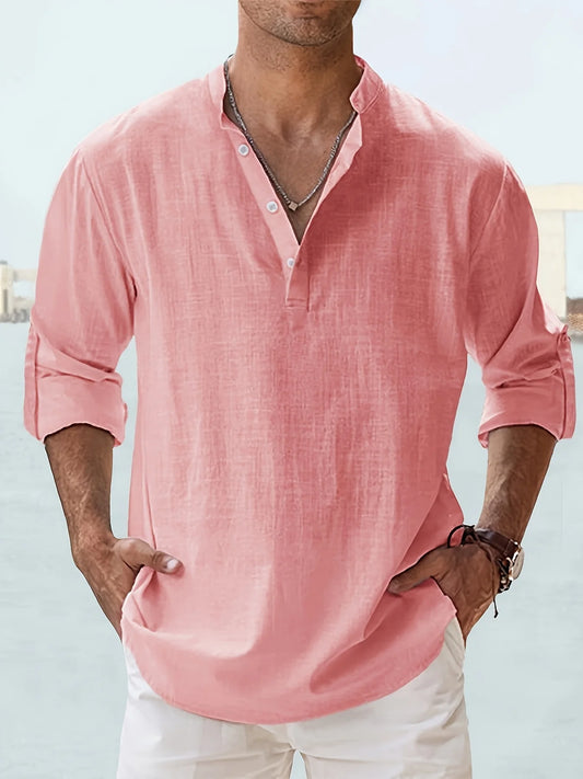 CN Zhejiang Linen Stand Collar Mens Cotton Linen Shirt