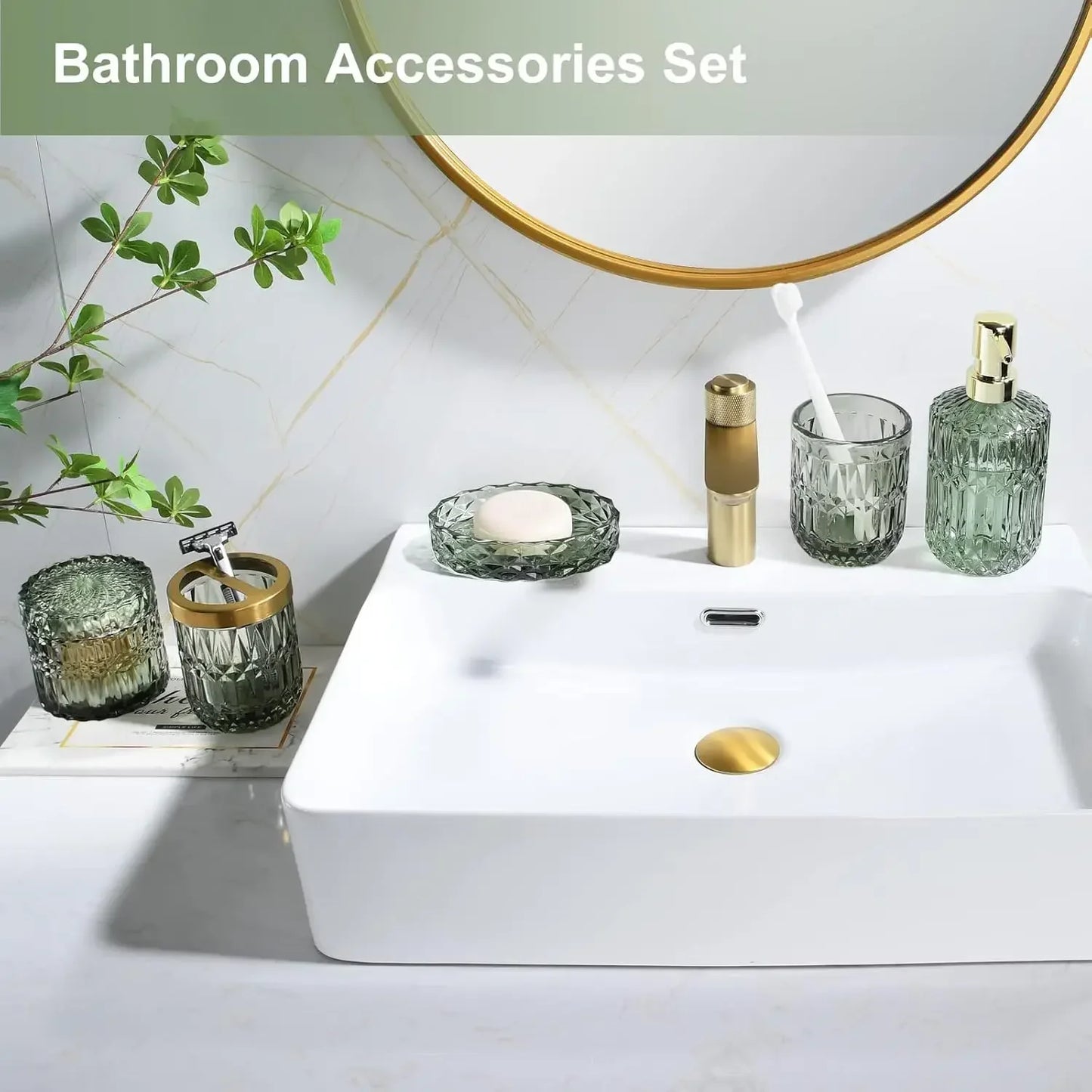 Hign-concerned Glass Bath Accessories Soap Dispenser Set