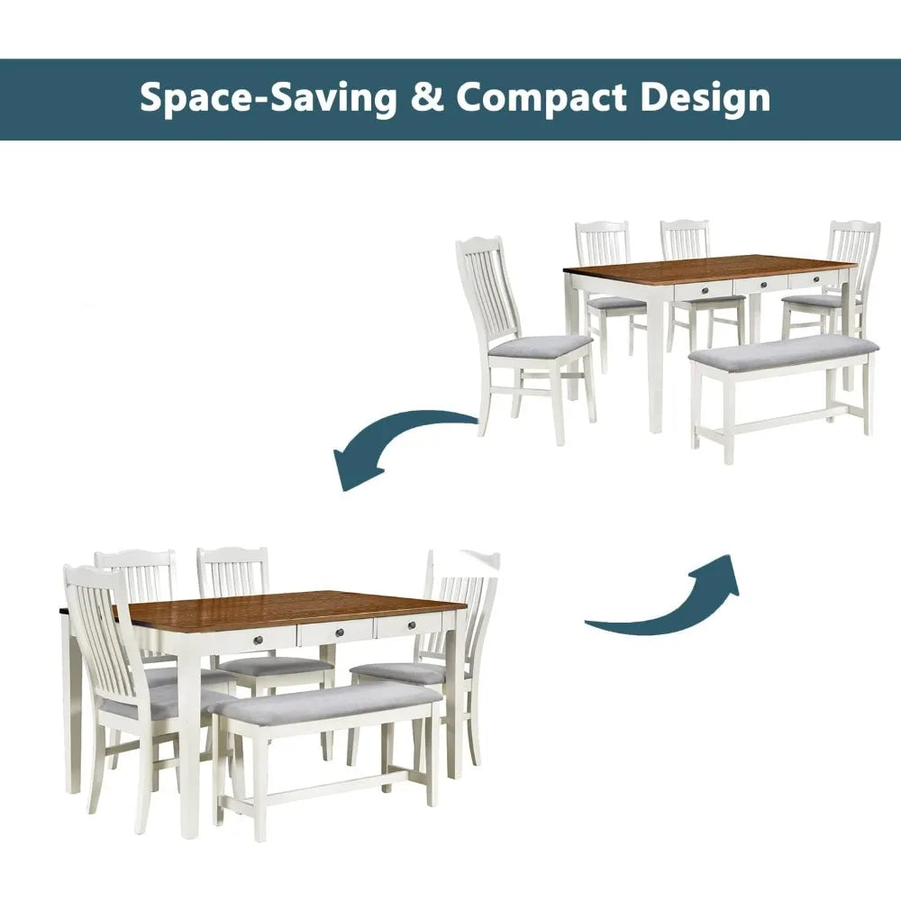 MKDK Solid Wood Dining Table Set With Upholstered Chairs