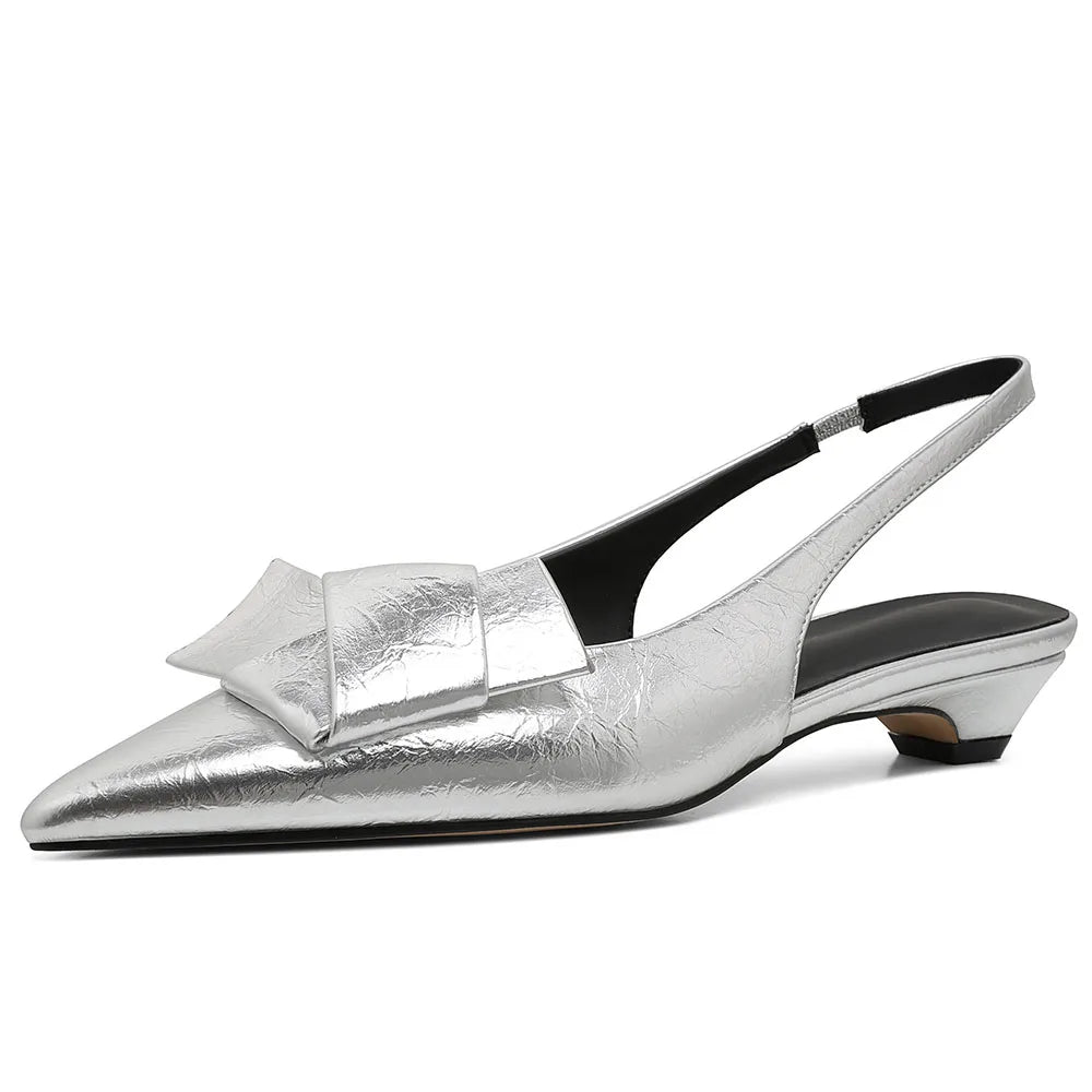 GIGIFOX Kitten Heels Back Strap Sandals Bow Knot Flat
