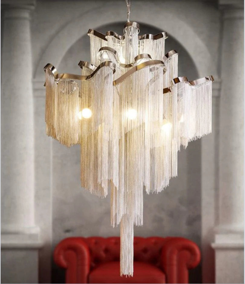 Italy Designer Tassel Chandelier Aluminum Chain Lighting