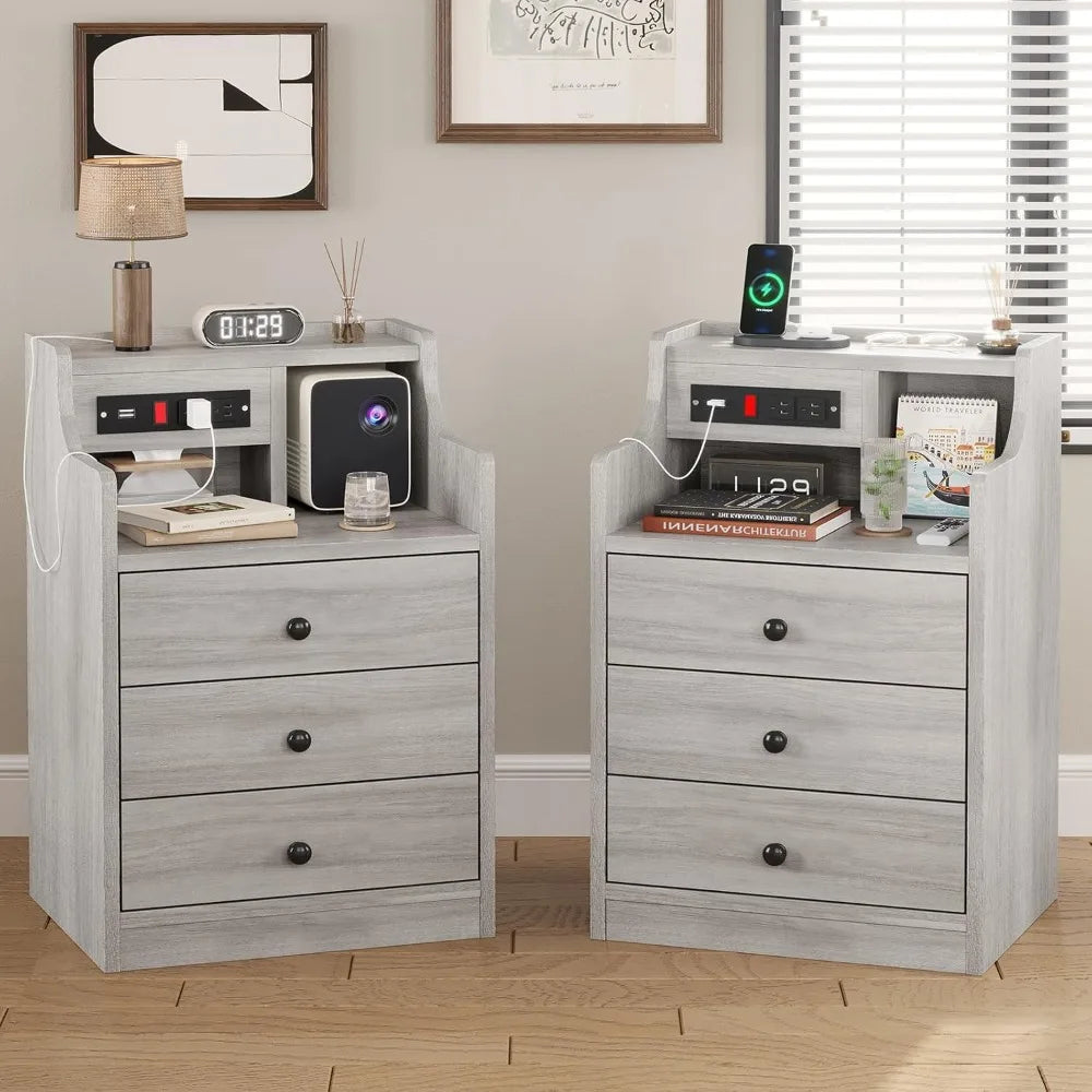 MKDK Nightstand Set With Charging Station And Hutch