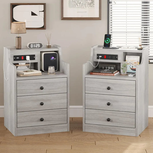 MKDK Nightstand Set With Charging Station And Hutch