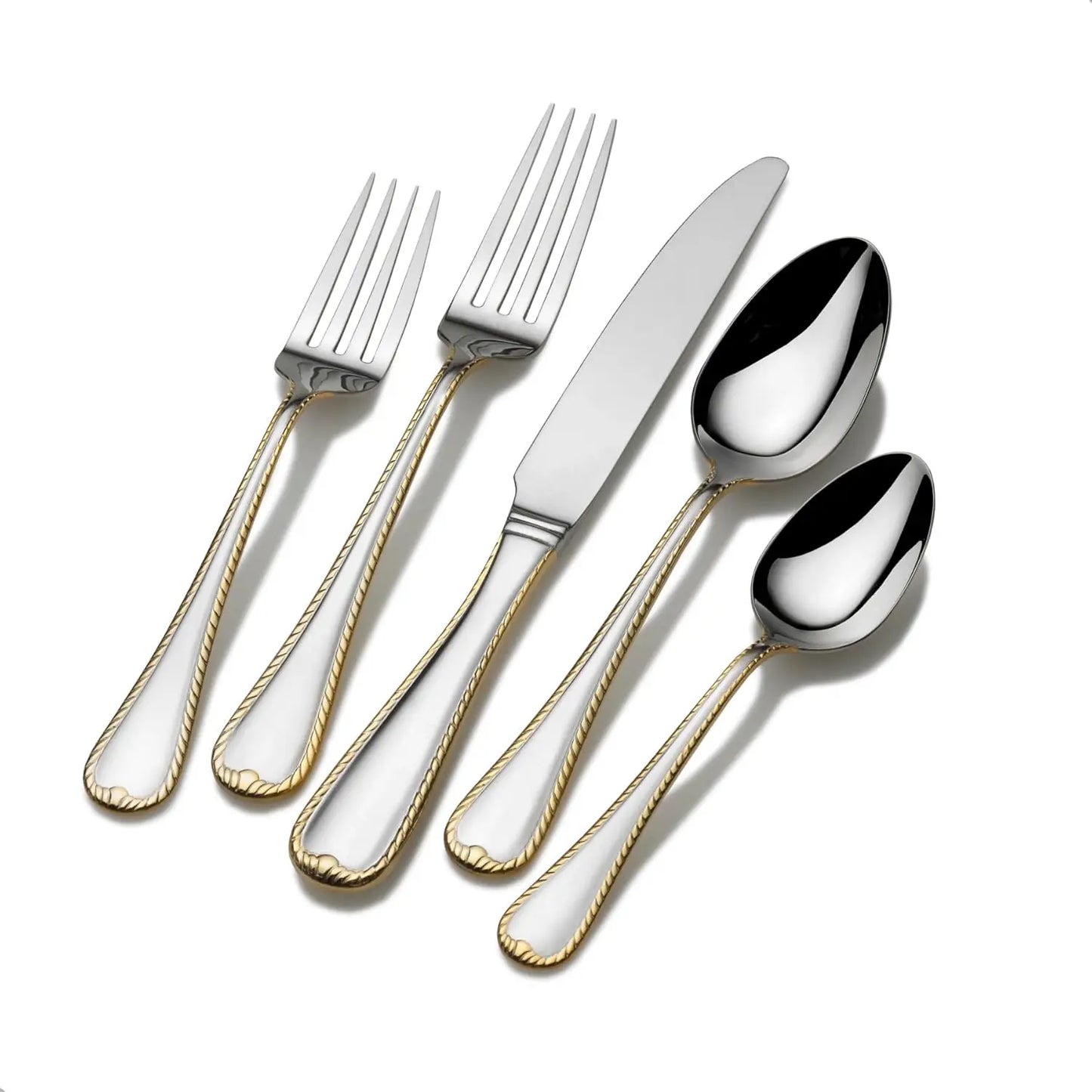Hign-concerned Gold Accent Regent Bead Flatware Service