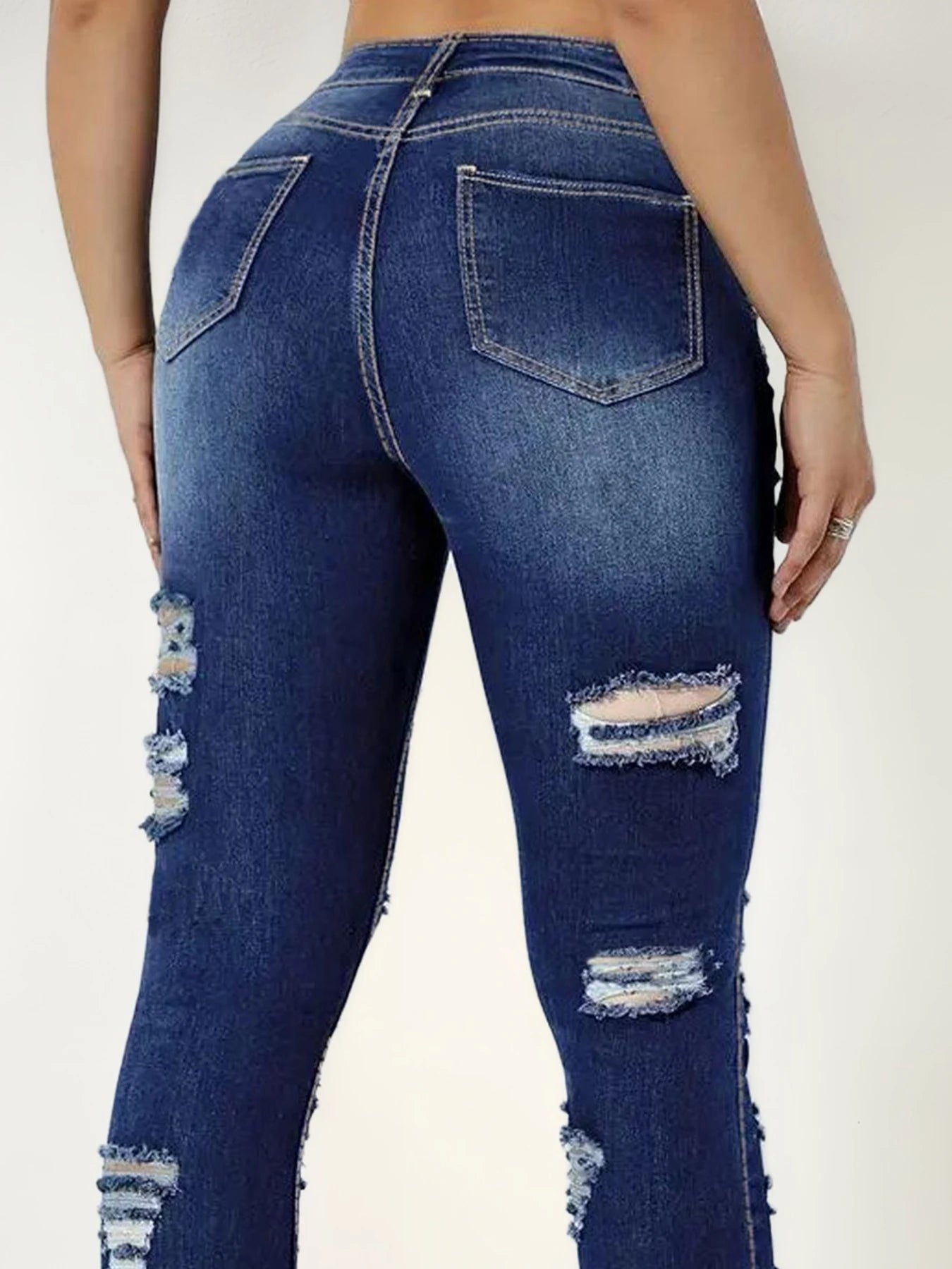 CN Guangdong Women's High Waisted Perforated Slim Jeans