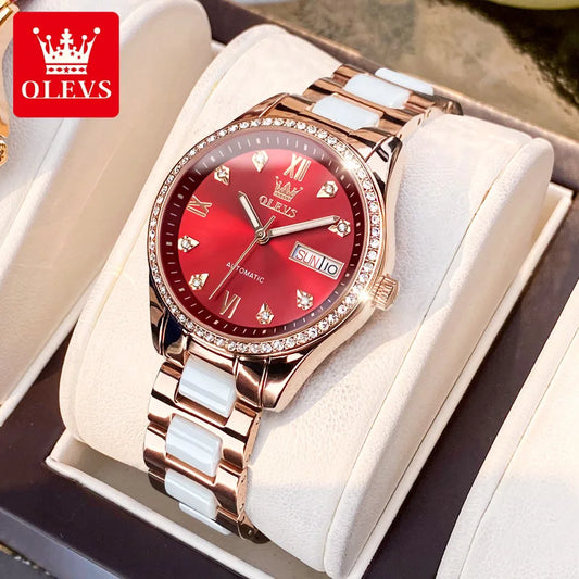 OLEVS 6637 Luxury Women Automatic Mechanical Watch Calendar