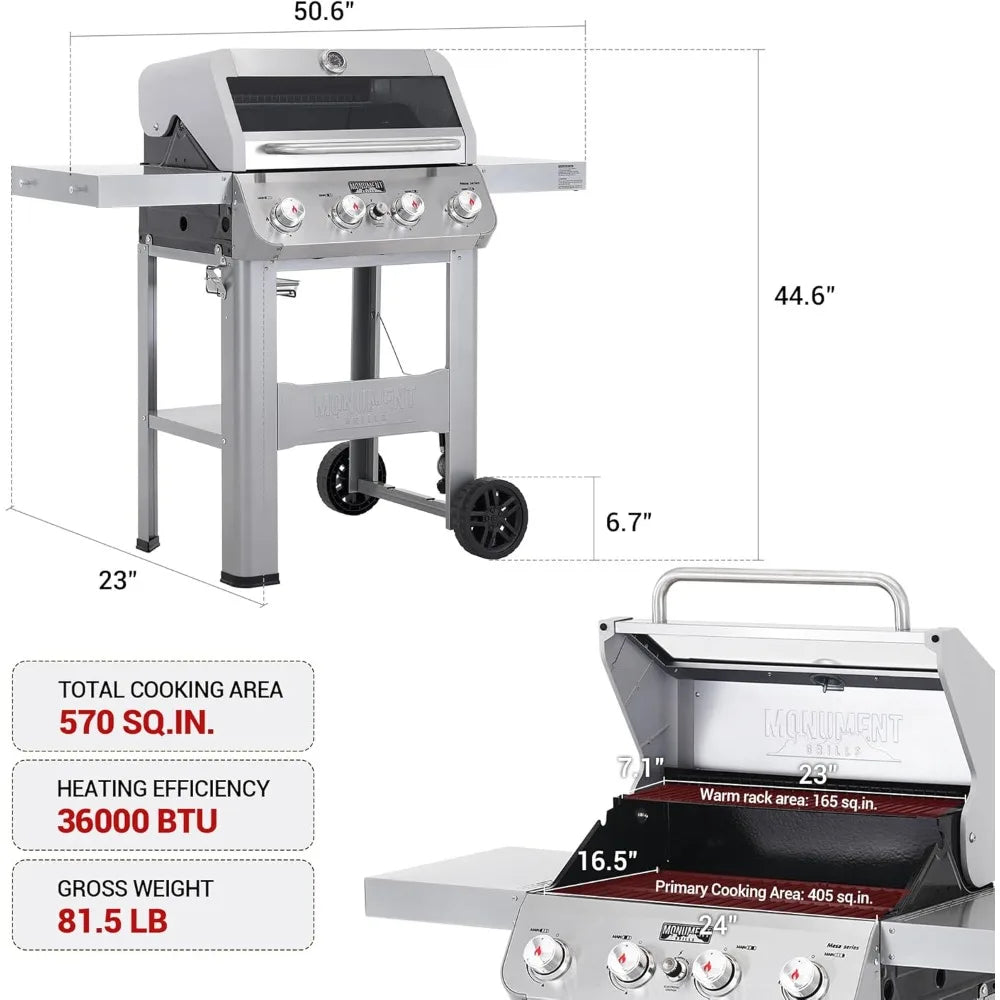 Four Burner Liquid Propane Grill With Clearview Lid