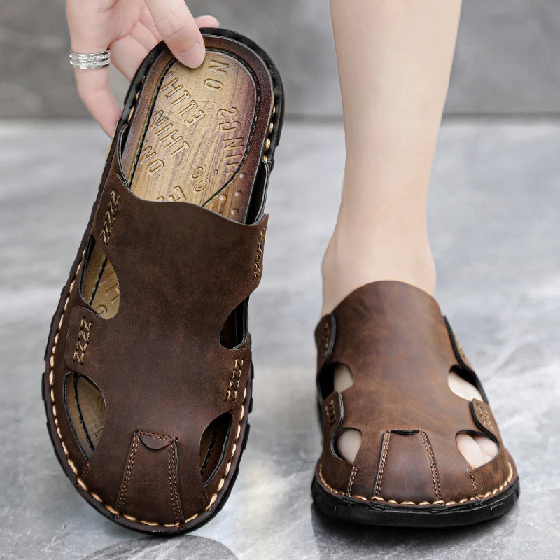 Fujian Mens PU Leather Slippers Luxury Sandals Collection