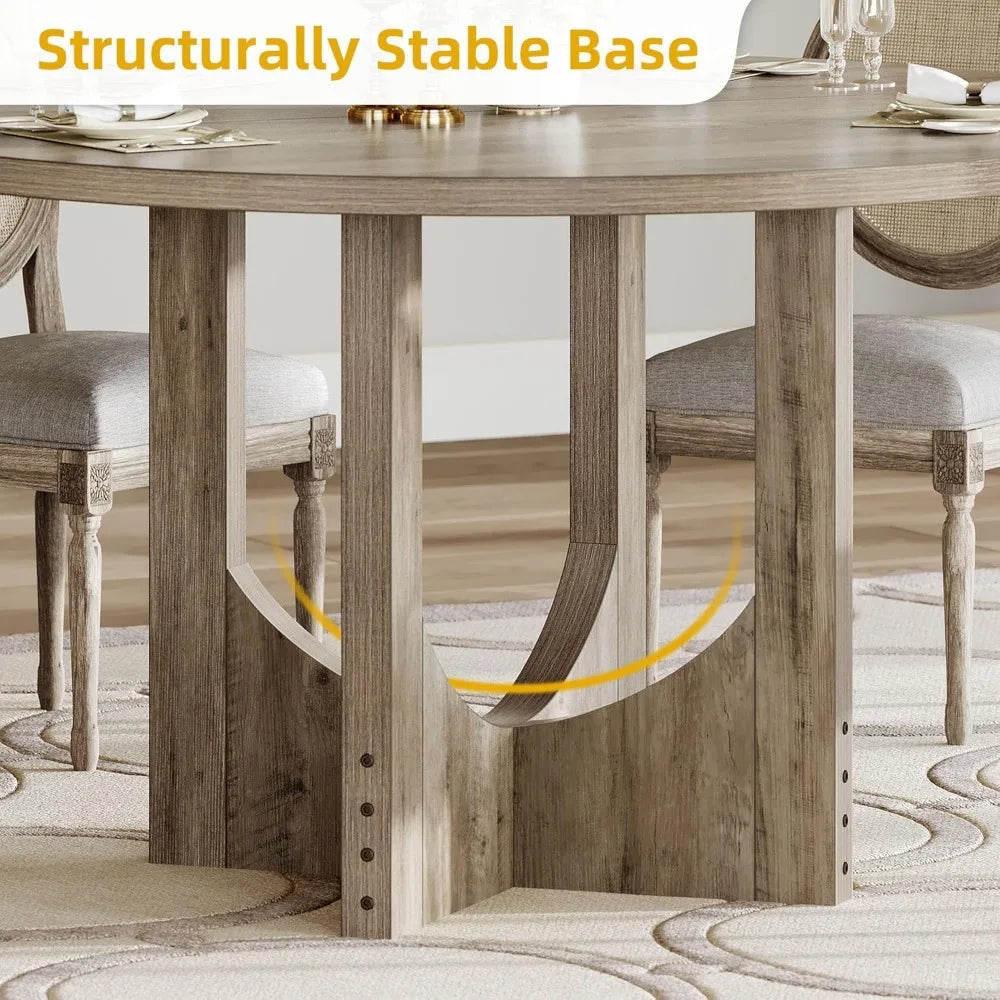 Round Dining Table For 4-6 People Rustic Pedestal Base