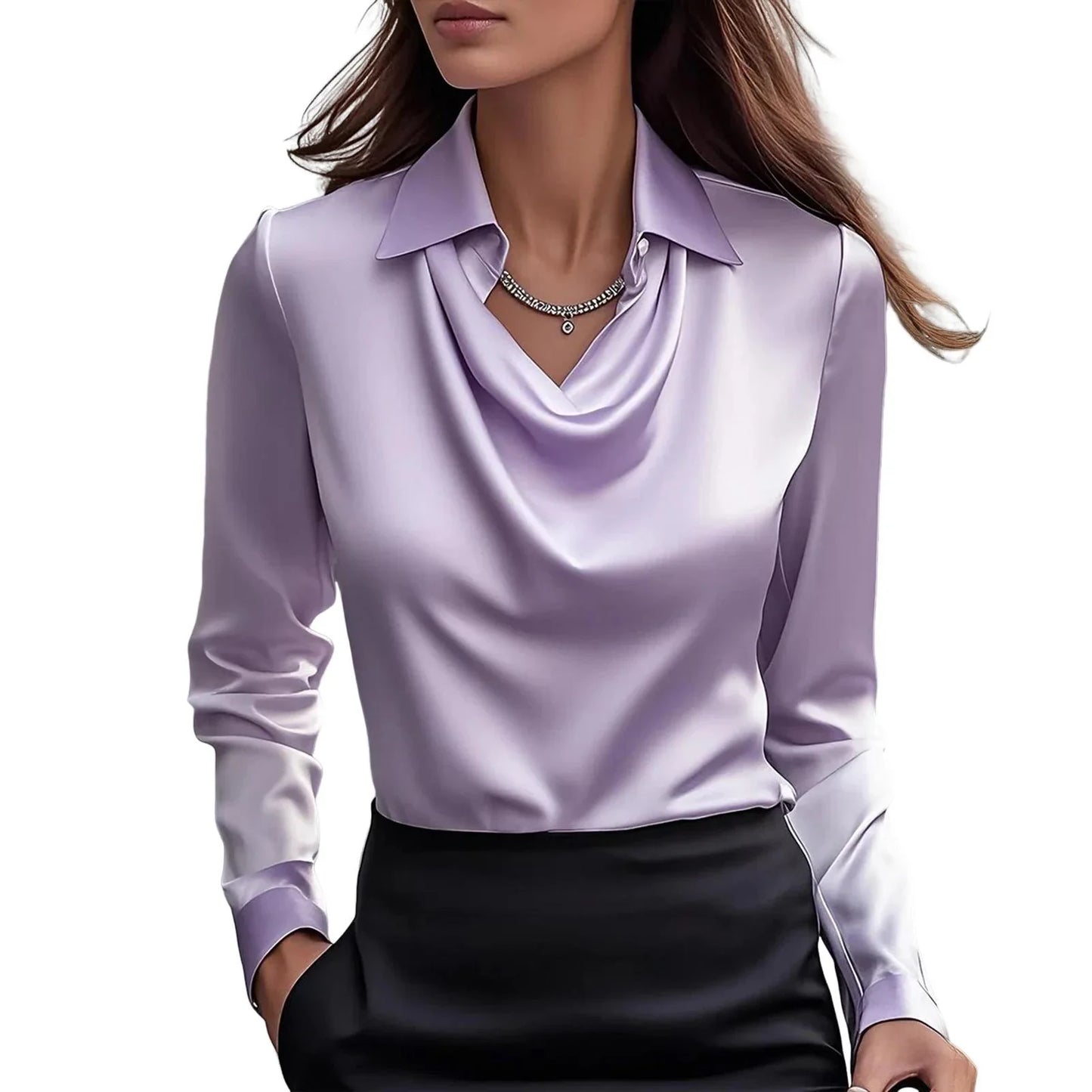 Sanwood Satin Women Blouse Silk Long Sleeve Elegant Shirt