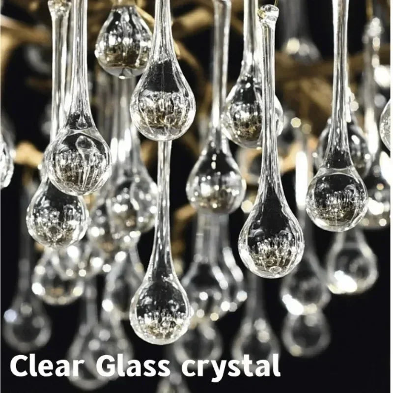 Raindrop Crystal Chandelier With Gold Tree Branch Design