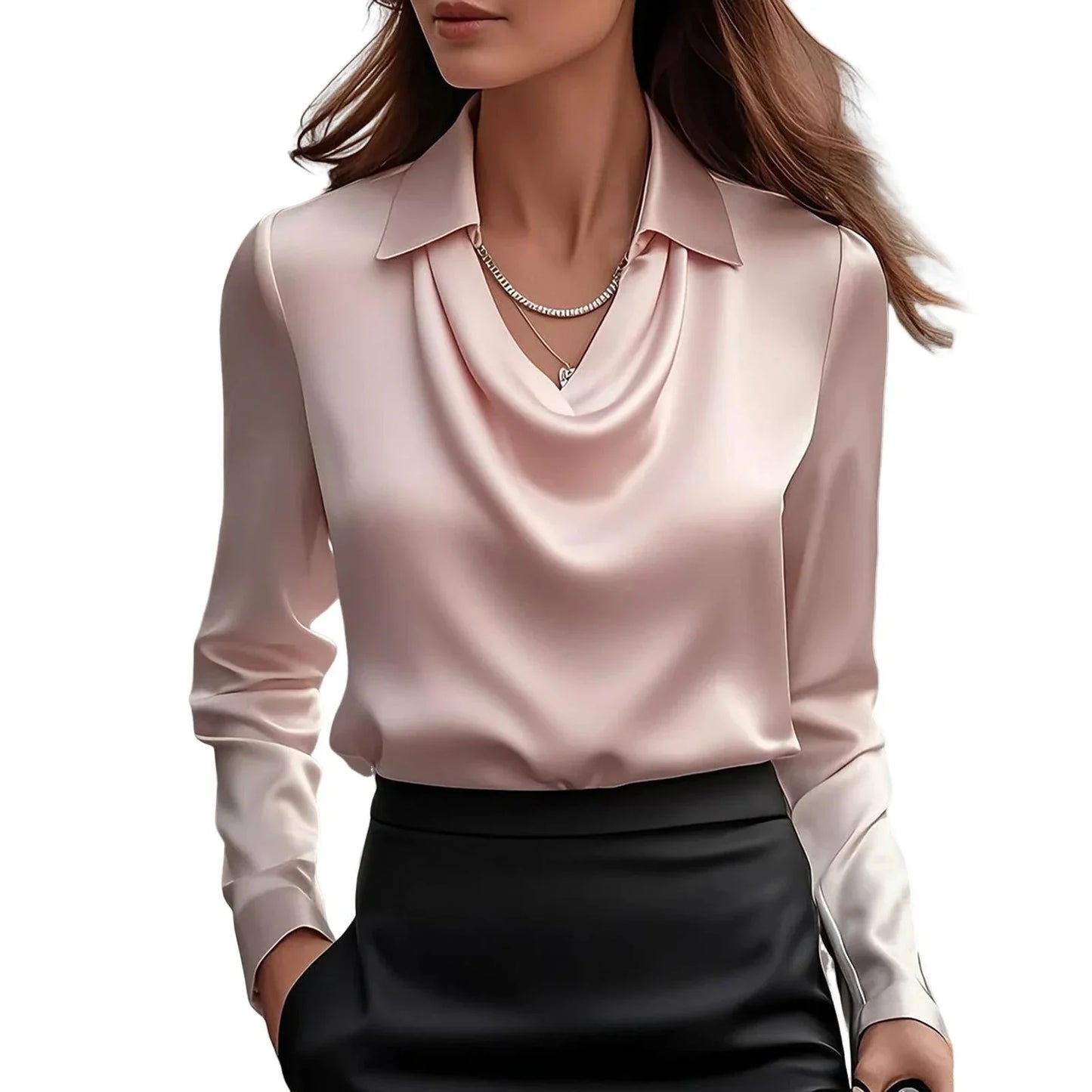 Sanwood Satin Women Blouse Silk Long Sleeve Elegant Shirt