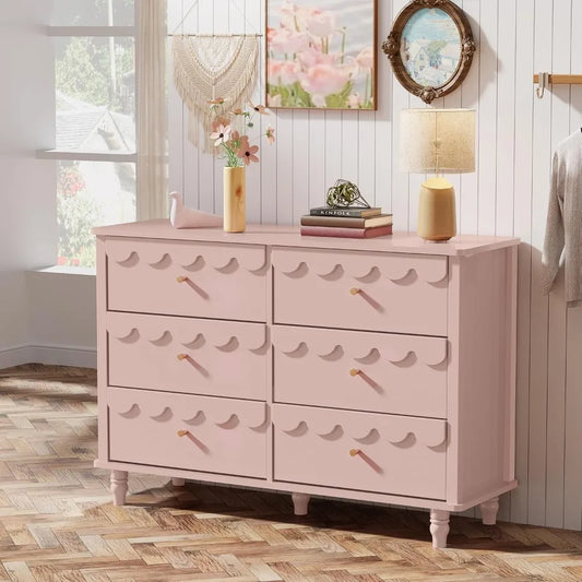 MKDK Modern Scalloped 6 Drawer Dresser Organizer Storage