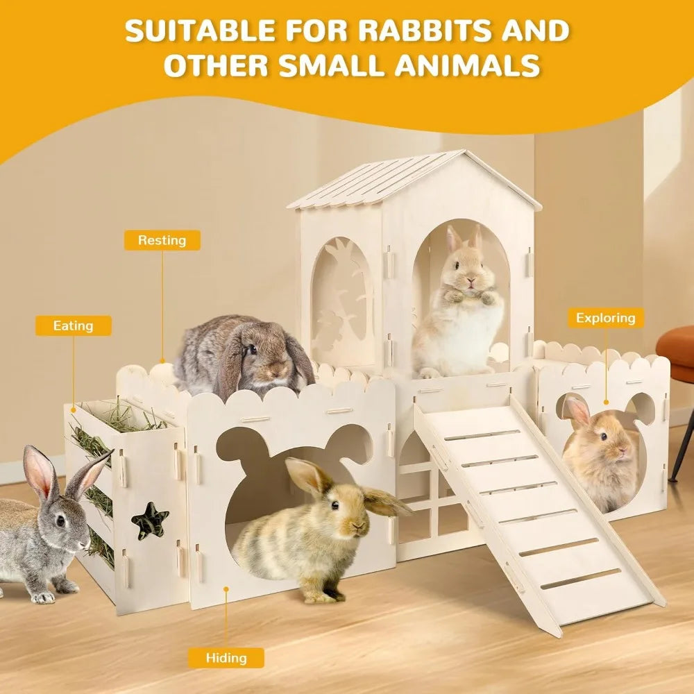 Hignconcerned Rabbit Hideout Castle Wooden House Hay Feeder