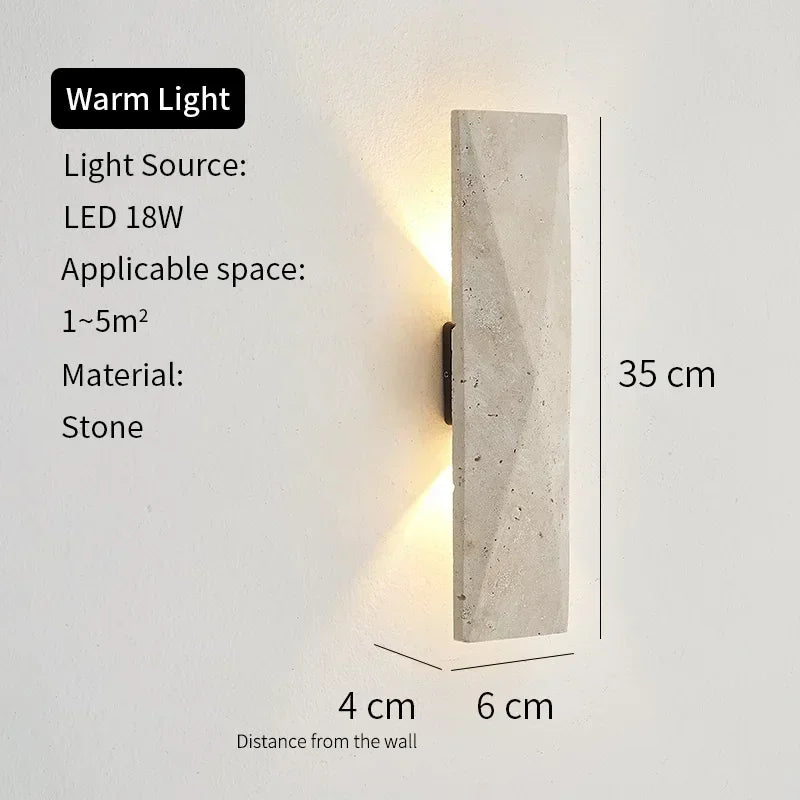 Outdoor Wall Lamp Travertine Stone Japanese Style LED Light