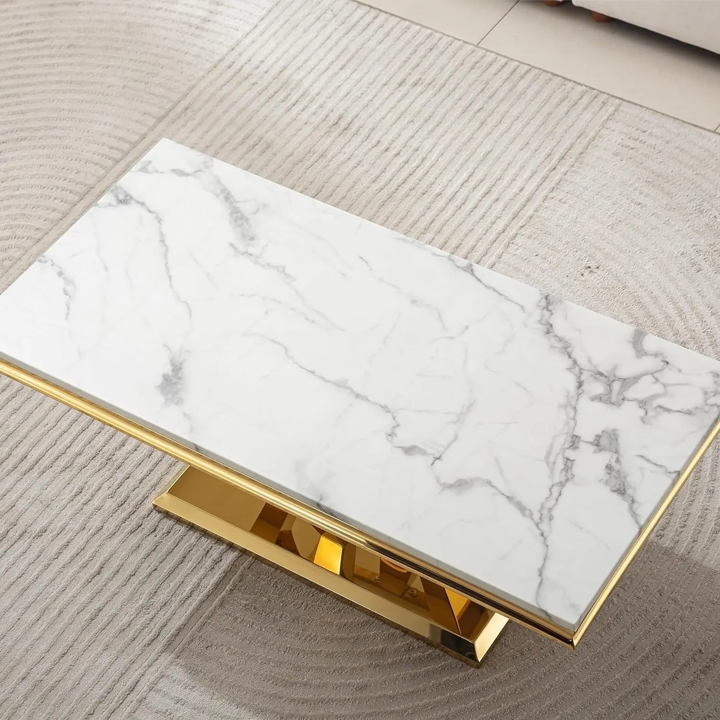 XMSJ White Marble Coffee Table With Stainless Steel Base