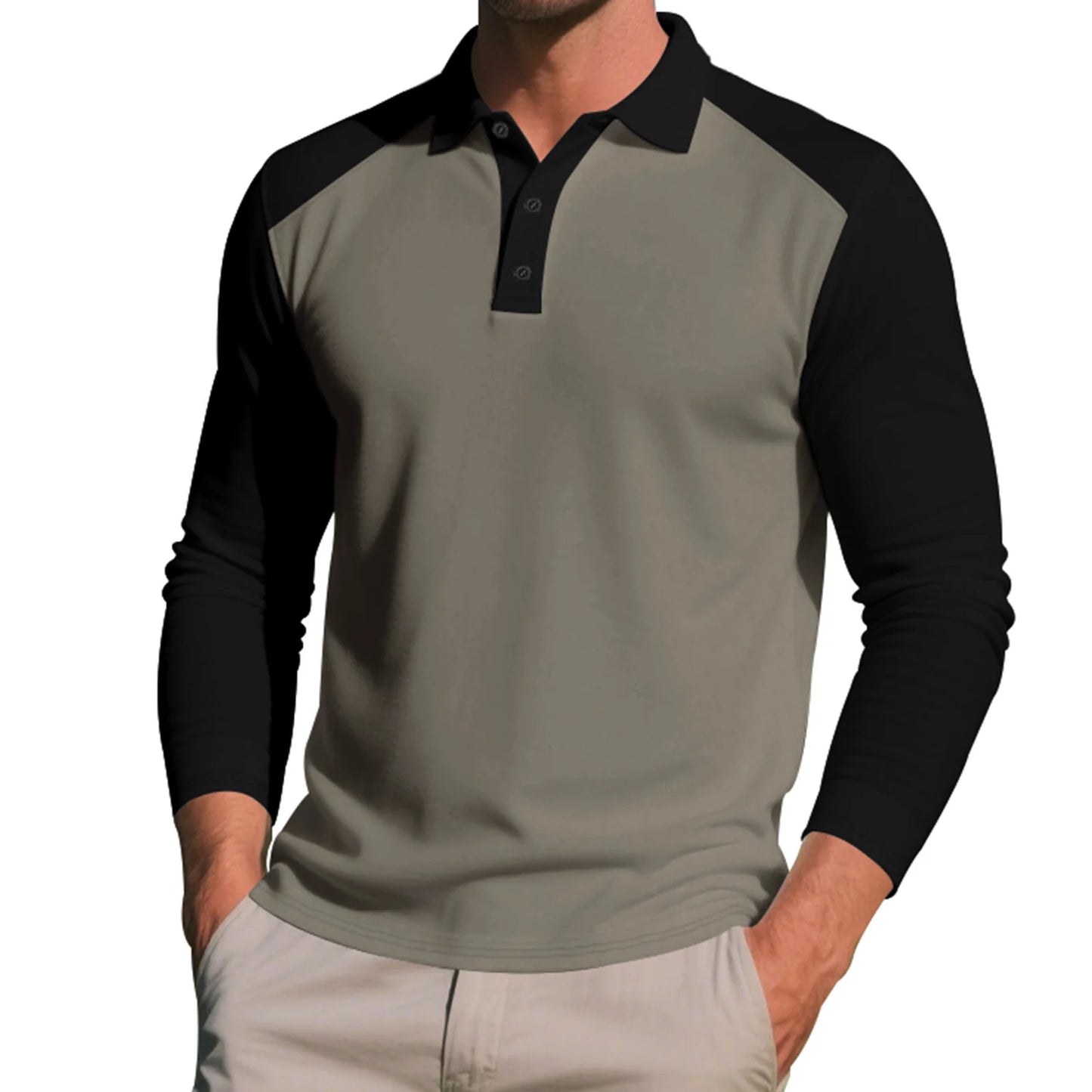 CN Guangdong Men Long Sleeve T Shirt Turn Down Collar
